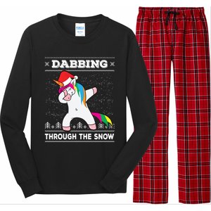 Dabbing Through The Snow Dab Unicorn Ugly Christmas Sweater Gift Long Sleeve Pajama Set