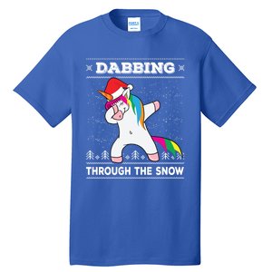 Dabbing Through The Snow Dab Unicorn Ugly Christmas Sweater Gift Tall T-Shirt