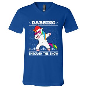 Dabbing Through The Snow Dab Unicorn Ugly Christmas Sweater Gift V-Neck T-Shirt