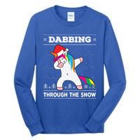 Dabbing Through The Snow Dab Unicorn Ugly Christmas Sweater Gift Tall Long Sleeve T-Shirt