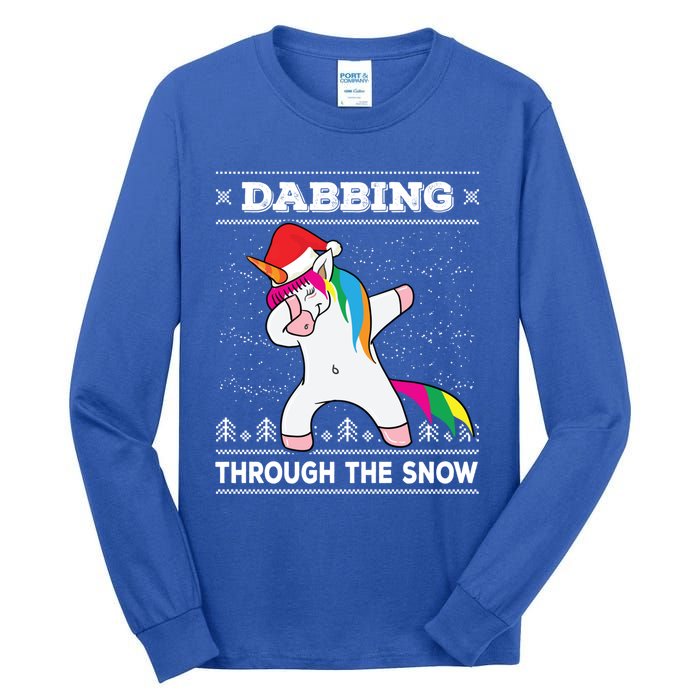 Dabbing Through The Snow Dab Unicorn Ugly Christmas Sweater Gift Tall Long Sleeve T-Shirt