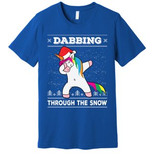 Dabbing Through The Snow Dab Unicorn Ugly Christmas Sweater Gift Premium T-Shirt