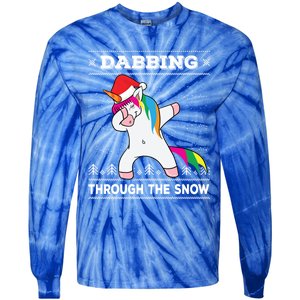 Dabbing Through The Snow Dab Unicorn Ugly Christmas Sweater Gift Tie-Dye Long Sleeve Shirt