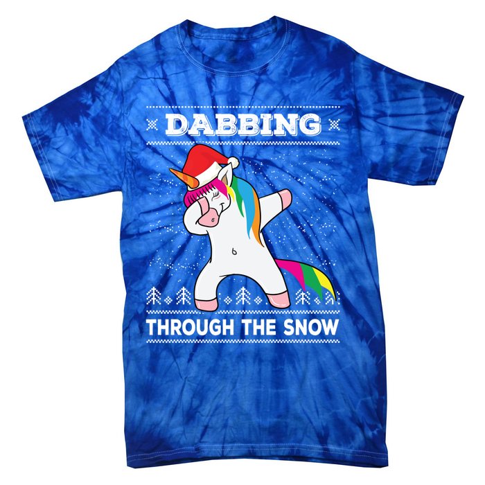 Dabbing Through The Snow Dab Unicorn Ugly Christmas Sweater Gift Tie-Dye T-Shirt