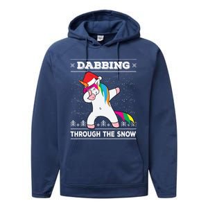 Dabbing Through The Snow Dab Unicorn Ugly Christmas Sweater Gift Performance Fleece Hoodie