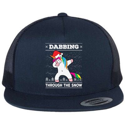 Dabbing Through The Snow Dab Unicorn Ugly Christmas Sweater Gift Flat Bill Trucker Hat