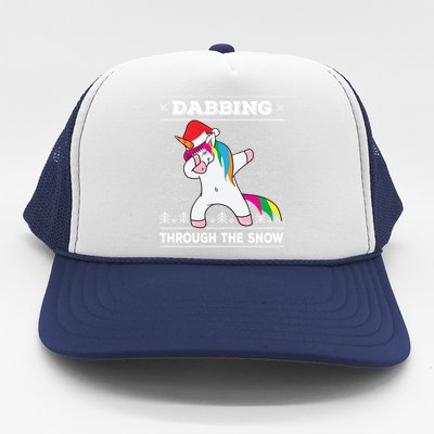 Dabbing Through The Snow Dab Unicorn Ugly Christmas Sweater Gift Trucker Hat