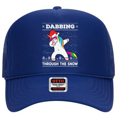 Dabbing Through The Snow Dab Unicorn Ugly Christmas Sweater Gift High Crown Mesh Back Trucker Hat