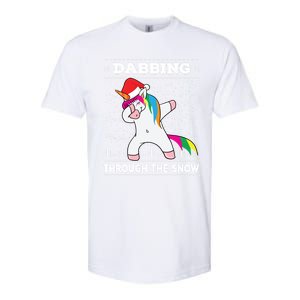 Dabbing Through The Snow Dab Unicorn Ugly Christmas Sweater Gift Softstyle CVC T-Shirt