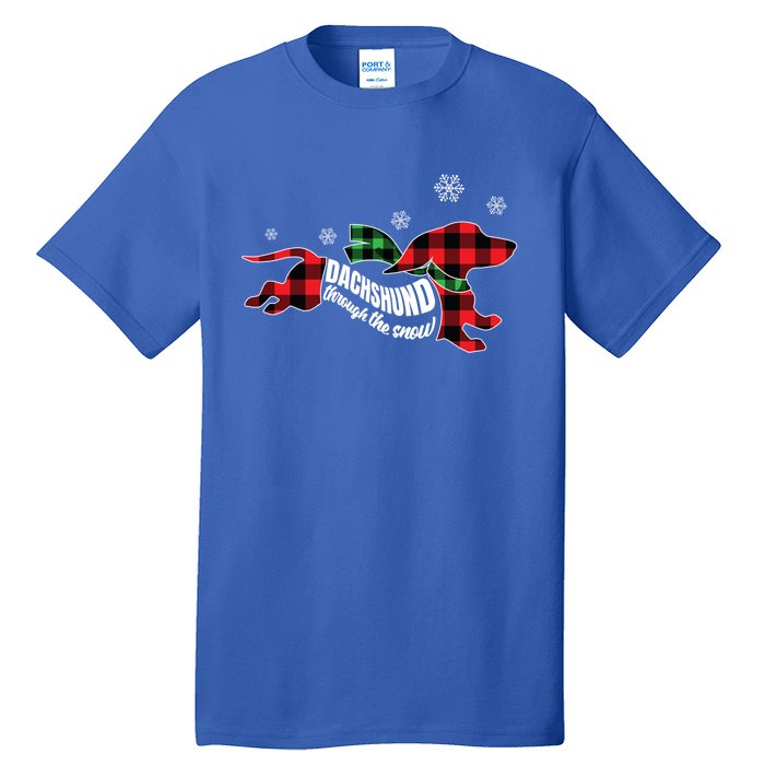 Dachshund Through The Snow Doxie Dog Plaid Christmas Gift Tall T-Shirt