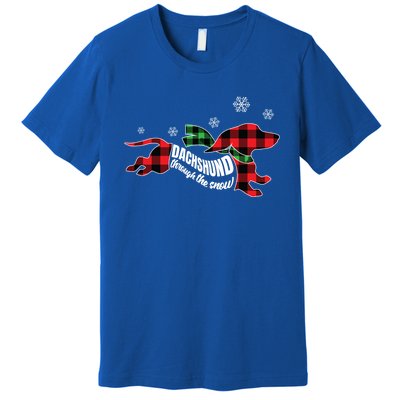 Dachshund Through The Snow Doxie Dog Plaid Christmas Gift Premium T-Shirt