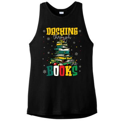 Dashing Through The Books Christmas Book Lovers Librarian Ladies PosiCharge Tri-Blend Wicking Tank