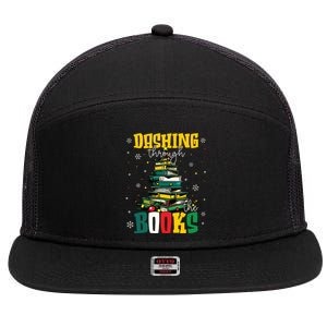 Dashing Through The Books Christmas Book Lovers Librarian 7 Panel Mesh Trucker Snapback Hat