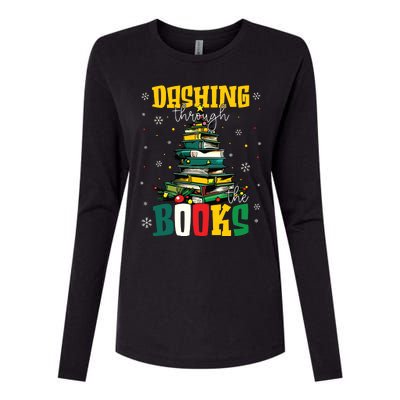 Dashing Through The Books Christmas Book Lovers Librarian Womens Cotton Relaxed Long Sleeve T-Shirt