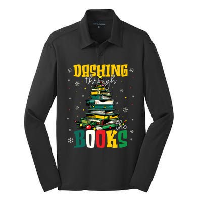 Dashing Through The Books Christmas Book Lovers Librarian Silk Touch Performance Long Sleeve Polo