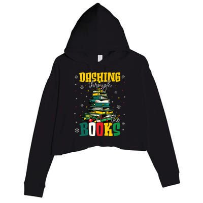 Dashing Through The Books Christmas Book Lovers Librarian Crop Fleece Hoodie