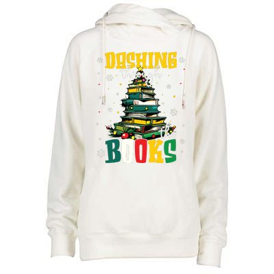 Dashing Through The Books Christmas Book Lovers Librarian Womens Funnel Neck Pullover Hood