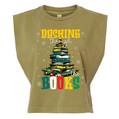 Dashing Through The Books Christmas Book Lovers Librarian Garment-Dyed Women's Muscle Tee