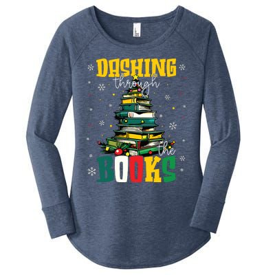 Dashing Through The Books Christmas Book Lovers Librarian Women's Perfect Tri Tunic Long Sleeve Shirt