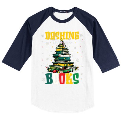 Dashing Through The Books Christmas Book Lovers Librarian Baseball Sleeve Shirt