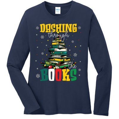 Dashing Through The Books Christmas Book Lovers Librarian Ladies Long Sleeve Shirt