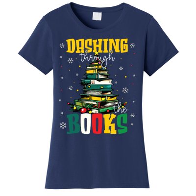 Dashing Through The Books Christmas Book Lovers Librarian Women's T-Shirt