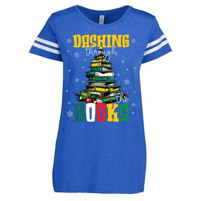 Dashing Through The Books Christmas Book Lovers Librarian Enza Ladies Jersey Football T-Shirt