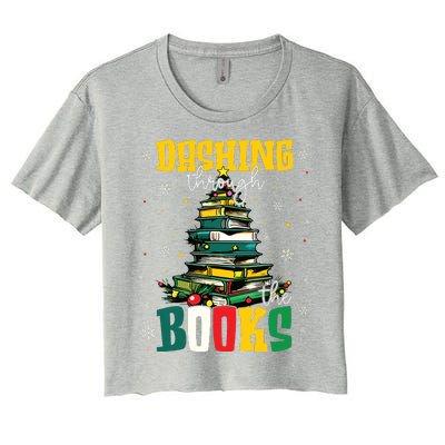 Dashing Through The Books Christmas Book Lovers Librarian Women's Crop Top Tee