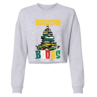 Dashing Through The Books Christmas Book Lovers Librarian Cropped Pullover Crew