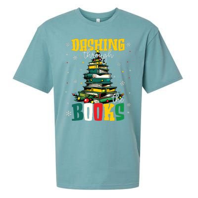 Dashing Through The Books Christmas Book Lovers Librarian Sueded Cloud Jersey T-Shirt