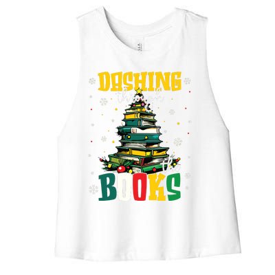 Dashing Through The Books Christmas Book Lovers Librarian Women's Racerback Cropped Tank