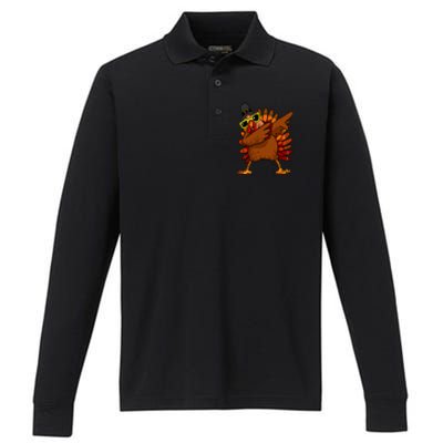 Dabbing Turkey, Thanksgiving Funny Cute Performance Long Sleeve Polo