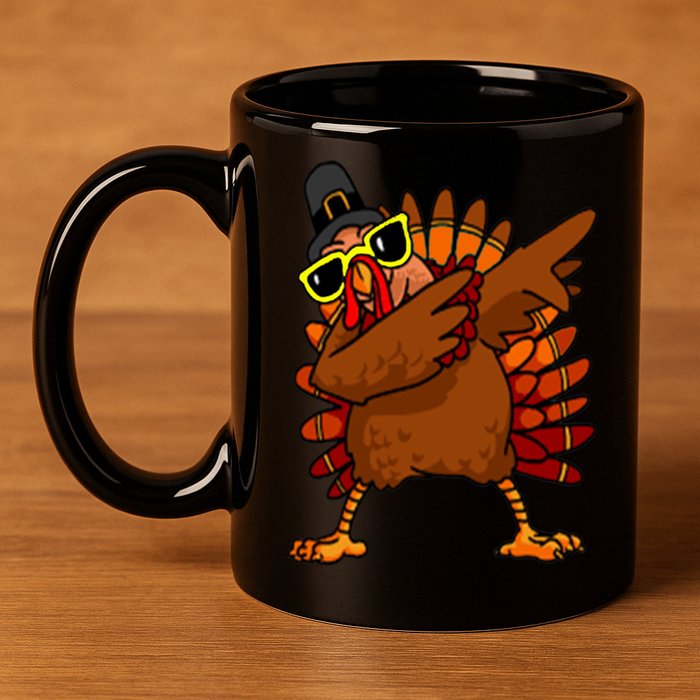 Dabbing Turkey, Thanksgiving Funny Cute 11oz C Handle Ceramic Mug