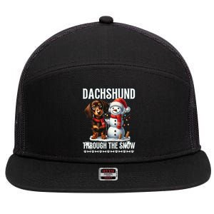 Dashing Through The Snow Dachshund Christmas Dog Lover Great Gift 7 Panel Mesh Trucker Snapback Hat