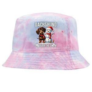 Dashing Through The Snow Dachshund Christmas Dog Lover Great Gift Tie-Dyed Bucket Hat