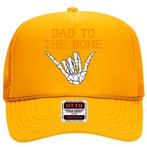 Dad To The Bone Spooky Skeleton Hand Funny Halloween High Crown Mesh Back Trucker Hat