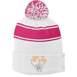 Dad To The Bone Spooky Skeleton Hand Funny Halloween Stripe Pom Pom Beanie