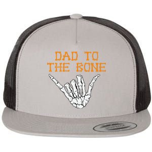 Dad To The Bone Spooky Skeleton Hand Funny Halloween Flat Bill Trucker Hat