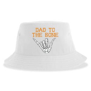 Dad To The Bone Spooky Skeleton Hand Funny Halloween Sustainable Bucket Hat