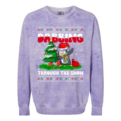 Dabbing Through The Snow Dab Dance Penguin Christmas Lights Great Gift Colorblast Crewneck Sweatshirt