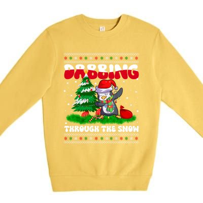 Dabbing Through The Snow Dab Dance Penguin Christmas Lights Great Gift Premium Crewneck Sweatshirt