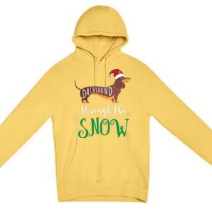 Dachshund Through The Snow Funny Pun Unisex Gift Design Premium Pullover Hoodie