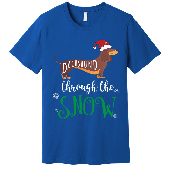 Dachshund Through The Snow Funny Pun Unisex Gift Design Premium T-Shirt