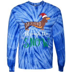 Dachshund Through The Snow Funny Pun Unisex Gift Design Tie-Dye Long Sleeve Shirt