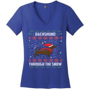 Dachshund Through The Snow Ugly Christmas Gift Funny Gift Women's V-Neck T-Shirt