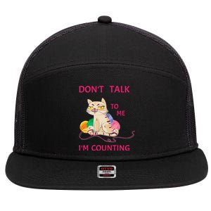 DonT Talk To Me IM Counting Funny Crochet Cat Lover 7 Panel Mesh Trucker Snapback Hat