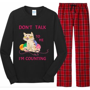 DonT Talk To Me IM Counting Funny Crochet Cat Lover Long Sleeve Pajama Set