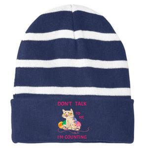 DonT Talk To Me IM Counting Funny Crochet Cat Lover Striped Beanie with Solid Band