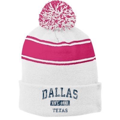 Dallas Texas Tx Vintage Sports Design Stripe Pom Pom Beanie