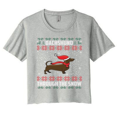 Dachshund Through The Snow Ugly Christmas Gift Women's Crop Top Tee